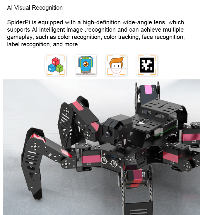 Six-legged spider robot SpiderPi with Raspberry Pi 4B 4G