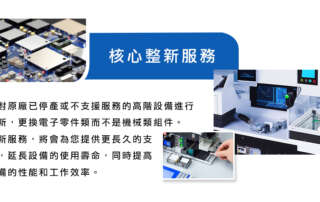 核心整新服務,針對原廠已停產或不再支援的高階設備進行改裝整新。
